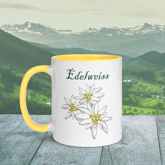 Edelweiss Alpine Wildblume Gelb HandGezeichnet Tasse