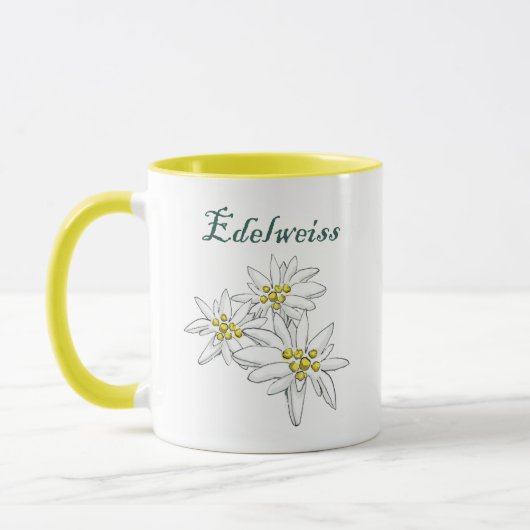 Edelweiss Alpine Wildblume Gelb HandGezeichnet Tasse (Links)