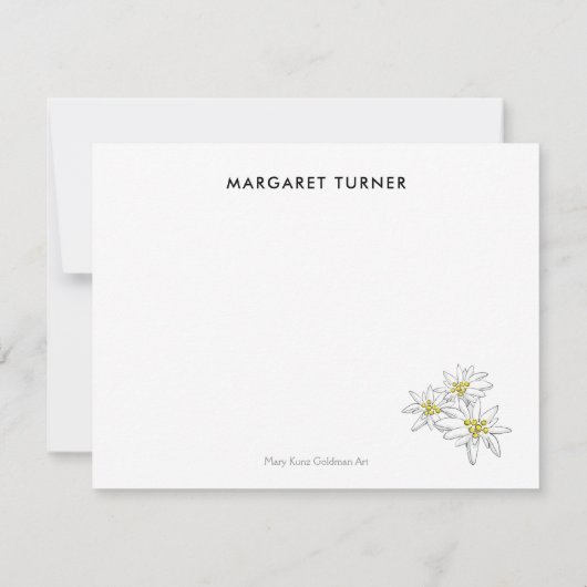 Edelweiss Alpine Wildblume Niedlich Boho Sage Gree Dankeskarte (Rückseite)