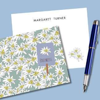 Edelweiss Alpine Wildblume Niedlich Boho Sage Gree Dankeskarte