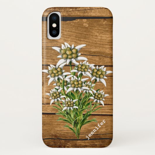 Edelweiss auf Holz Look Custom iPhone X Fall Case-Mate iPhone Hülle (Rückseite)
