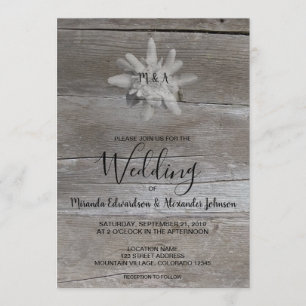 Edelweiss auf rustikalen Holz monogramm Land Weddi Einladung