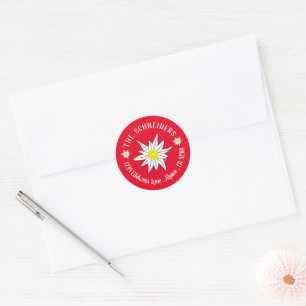 Edelweiss Blume personalisierter roter Umschlag Au Runder Aufkleber