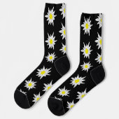 Edelweiss Doodle Blume Schwarze Crew Socken (Linkes Detail)