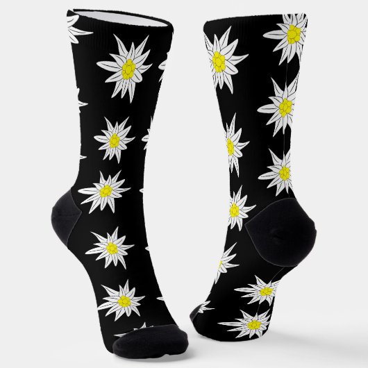 Edelweiss Doodle Blume Schwarze Crew Socken (Gewinkelt)