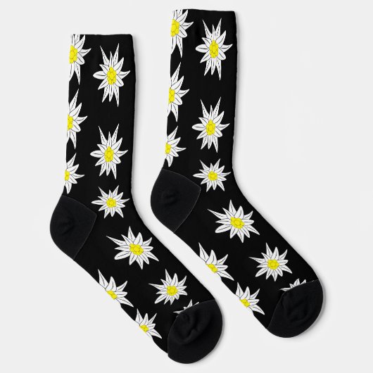 Edelweiss Doodle Blume Schwarze Crew Socken (Rechts)