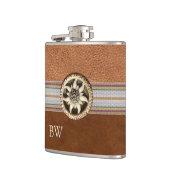 Edelweiss-Flasche mit Leder und Monogramm Flachmann (Links)