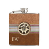 Edelweiss-Flasche mit Leder und Monogramm Flachmann (Vorderseite)