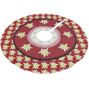 Edelweiss Floral Red Christmas Tree Skirt Polyester Weihnachtsbaumdecke