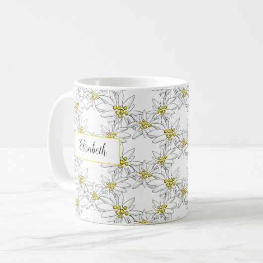 Edelweiss HandIllustrierte Personalisierte Wasserf Kaffeetasse (Vorderseite Links)