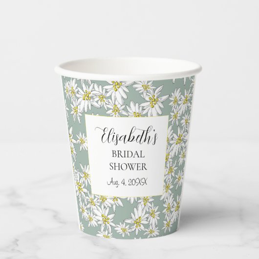 Edelweiss HandIllustrierte Personalisierte Wasserf Pappbecher (Vorderseite)