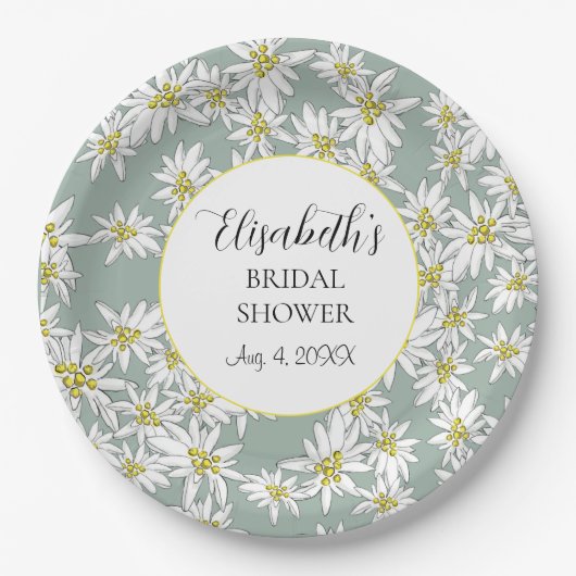 Edelweiss HandIllustrierte Personalisierte Wasserf Pappteller (Vorderseite)