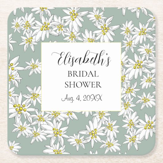 Edelweiss HandIllustrierte Personalisierte Wasserf Rechteckiger Pappuntersetzer (Vorderseite)