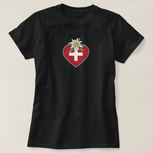 Edelweiss Heart Swiss Flag T - Shirt (Design vorne)