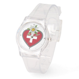Edelweiss Herz Schweizer Flagge Armbanduhr