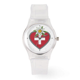 Edelweiss Herz Schweizer Flagge Armbanduhr