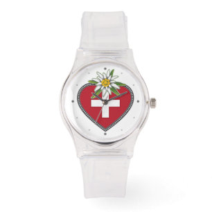 Edelweiss Herz Schweizer Flagge Armbanduhr