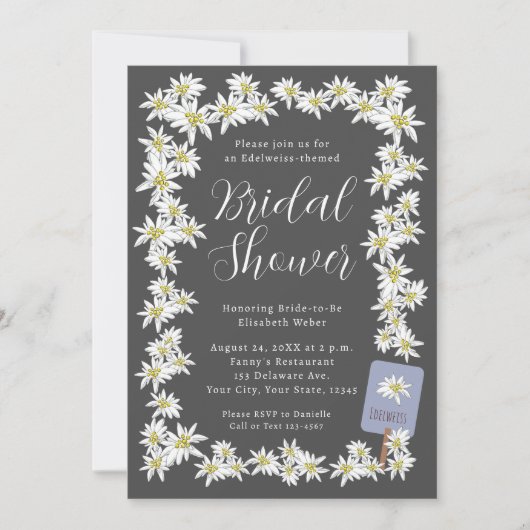 Edelweiss Moody Charcoal Wildblume Brautparty Einladung (Vorderseite)