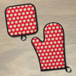 Edelweiss Muster Roter Ofen Mitt und Pot Holder Se Ofenhandschuh & Topflappen-Set