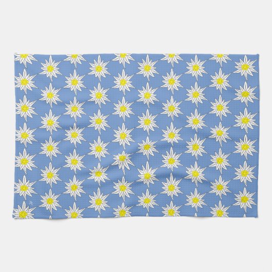Edelweiss Print Blue Kitchen Handtücher (Horizontal)