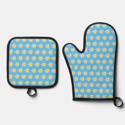 Edelweiss Print Oven Mitt and Pot Holder Set (Vorderseite)