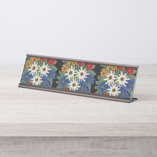 Edelweiss Schweizer alpine Blume Schreibtischnamensplakette (Vorderseite )
