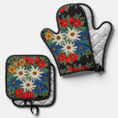 Edelweiss Swiss Alpine Flower Ofenhandschuh & Topflappen-Set (Vorderseite/Rückseite)