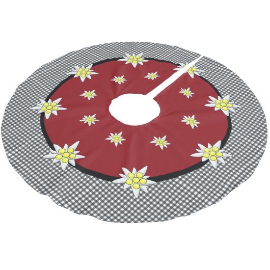 Edelweiss und Gingham Christmas Tree Skirt Polyester Weihnachtsbaumdecke (Schrägansicht)