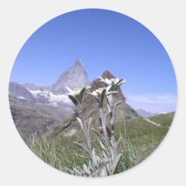 Edelweiss und Matterhorn Runder Aufkleber