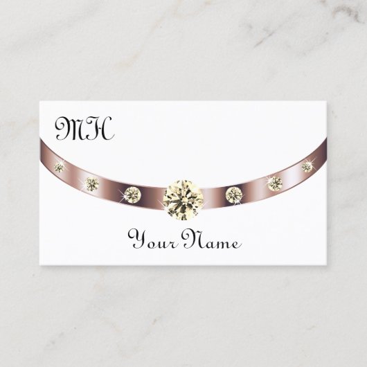 Edelweiß und Rose Gold mit Monogramm Luxus Visitenkarte (Vorderseite)