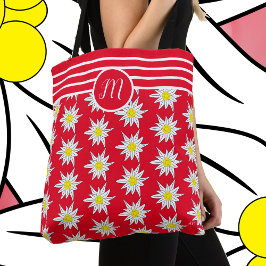 Edelweiss und Streifen Monogramm rote Tüte Tasche
