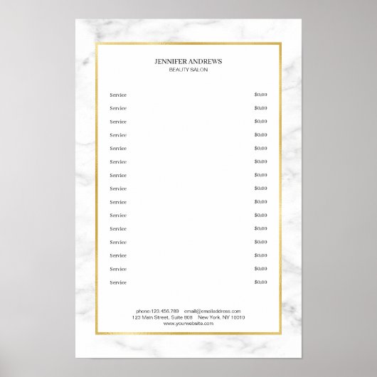 Edelweißes Marmor Gold Preisliste Poster (Vorne)