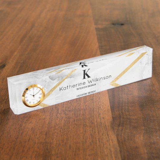 Edelweißes Marmorgold-Monogramm Namensplakette (Seite)