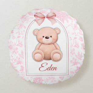 Eden Benutzerdefiniertes rosa Teddy-Bär-Kinderzi Rundes Kissen