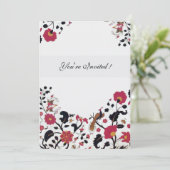 EDEN, Wedding Love Birds, Red Black Blume, White Einladung (Stehend Vorderseite)