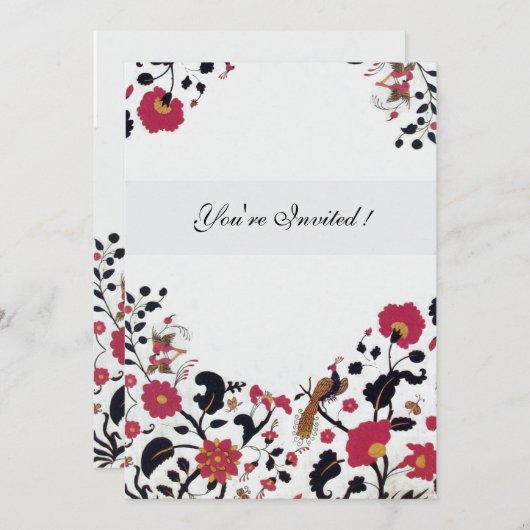 EDEN, Wedding Love Birds, Red Black Blume, White Einladung (Vorne/Hinten)