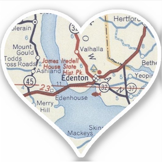 Edenton NC Vintag Map Aufkleber (Vorderseite)