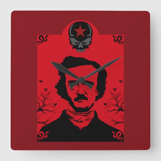 Edgar Allan Poe Black Raven Quadratische Wanduhr (Vorderseite)