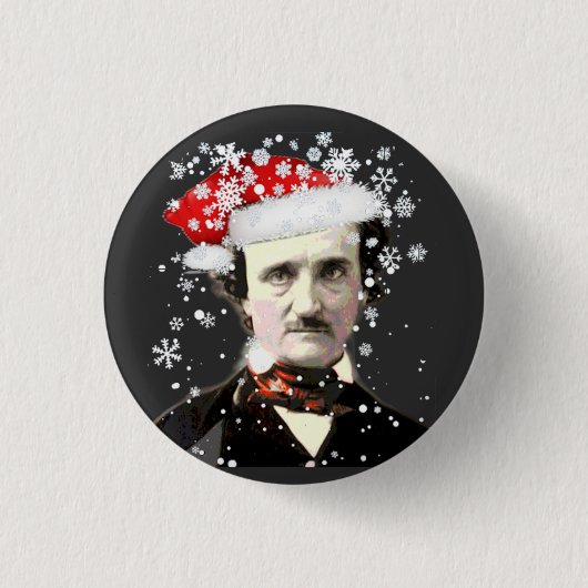 Edgar Allan Poe Christmas Hat Snowflake Button (Vorderseite)