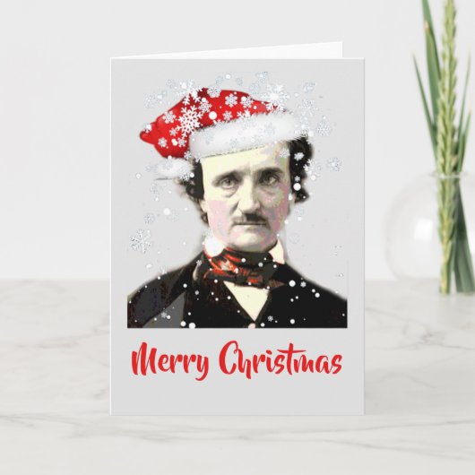 Edgar Allan Poe Christmas Hat Snowflake Karte (Vorderseite)