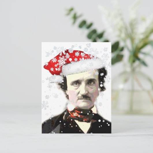 Edgar Allan Poe Christmas Hat Snowflake Postkarte (Stehend Vorderseite)