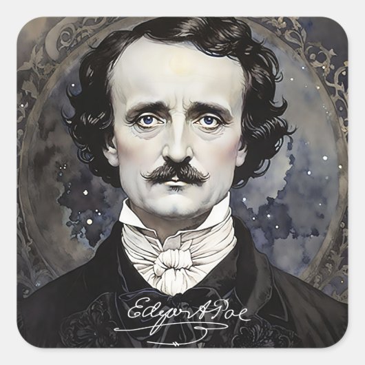 Edgar Allan Poe Gothic Halloween Square Stickers (Vorderseite)