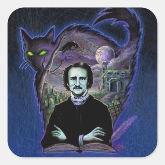 Edgar Allan Poe Gothic Quadratischer Aufkleber (Vorderseite)