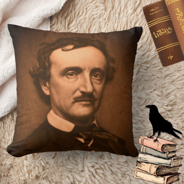 Edgar Allan Poe Headshot Gothic Moody Spooky Kissen (Add spooky gothic charm to your home with this moody Edgar Allan Poe throw pillow!)