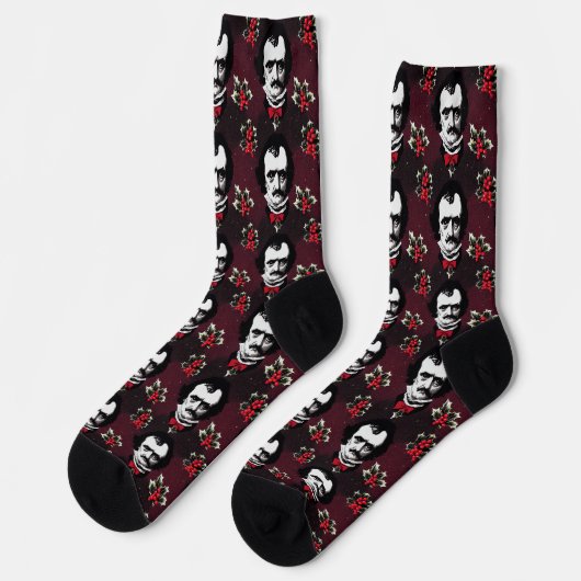 Edgar Allan Poe & Holly-Jolly Mistletoe Goth Socks Socken (Linkes Detail)