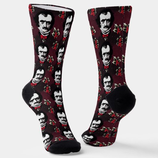 Edgar Allan Poe & Holly-Jolly Mistletoe Goth Socks Socken (Gewinkelt)