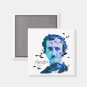 Edgar Allan Poe in Shades of Blue mit Ravens Magnet (Vorderseite/Rückseite)