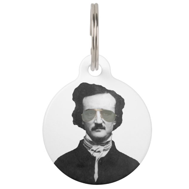 Edgar Allan Poe in Sonnenbrillen Personalisiert Tiernamensmarke (Vorderseite)