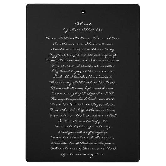Edgar Allan Poe-Klemmbrett-Zitat u. alleingedicht Klemmbrett (Rückseite)
