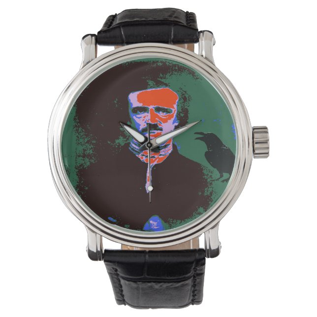 Edgar Allan Poe Pop Art Armbanduhr (Vorderseite)